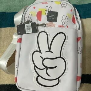 Peace Sign Mickey Mouse Crossbody Bag - White